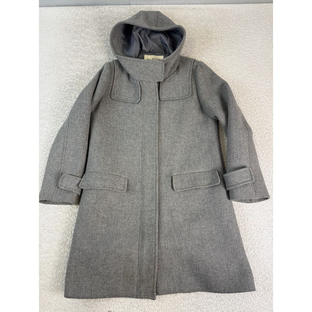 Ray BEAMS Coat Womens‎ Small Gray Wool Hooded Full Zip Lined Winter Jacket Chic